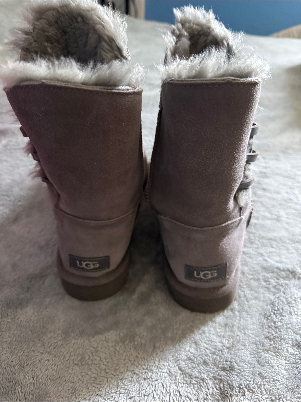 UGG Women's Taupe Suede Shearling Lace-Up Mid-Calf Boots